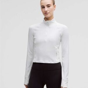 Lululemon It’s Rulu Run Cropped Half Zip in White Ribbed Size 0